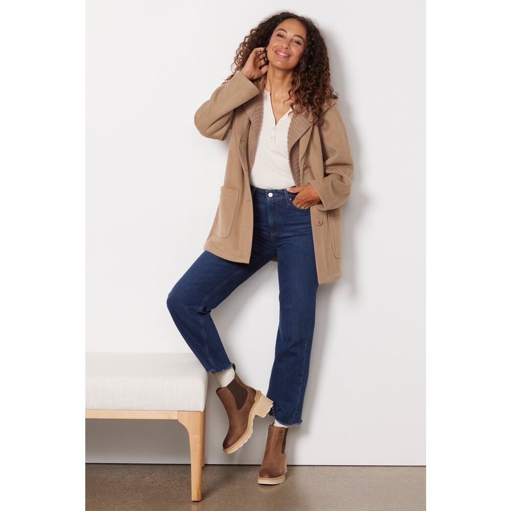 SPLENDID NWT Evereve Nikki Tan Oatmeal Hooded Pea Coat // S - Picture 2 of 15